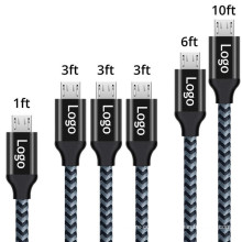 Colorful Cotton Braid Micro USB Charging Cable Print Support Silk LOGO 3FT 6FT 10FT Mobile Phone Computer Video Game Player 1m